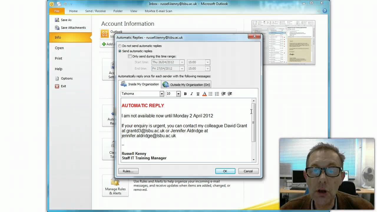 Out Of Office Replies Outlook 10 Youtube