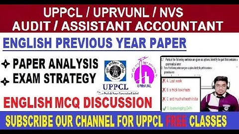 UPRVUNL, UPPCL Assistant Accountant ENGLISH PREVIOUS YR. PAPERS I English for  Assistant Accountant