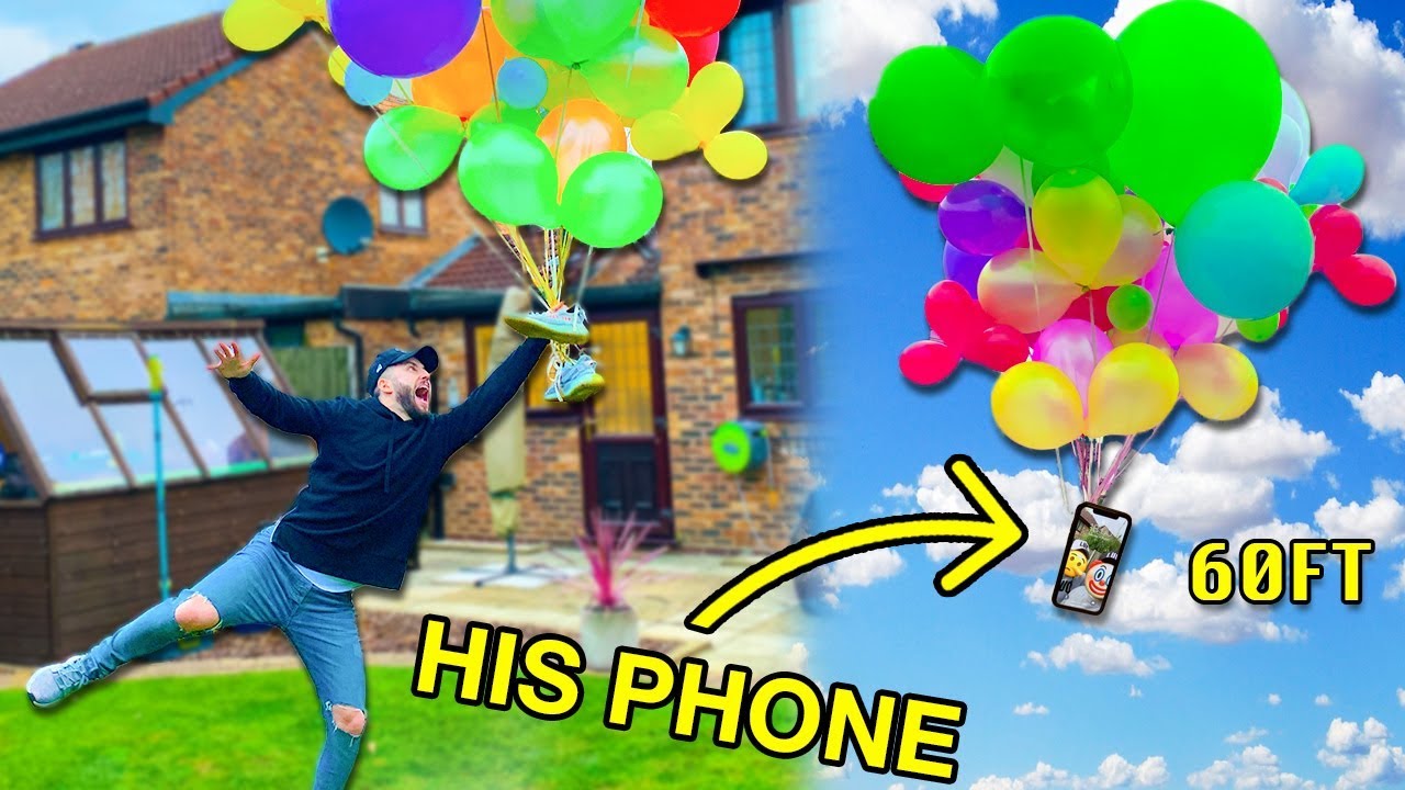 OMG TYING IPHONE TO BALLOONS PRANK! (he lost everything)