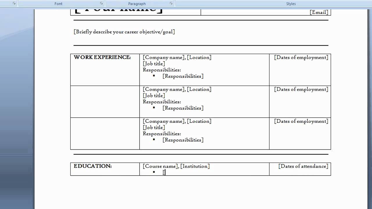 Microsoft word 2007 resume template video