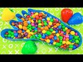 Oddly Satisfying Video l Mixing Candy in Glitter Foot with Magic Slime Balls - Cutting ASMR