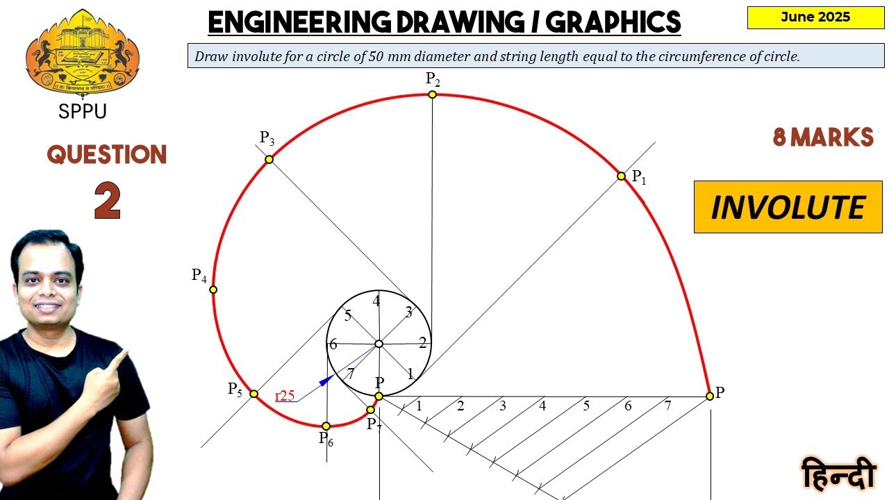 Engineering Graphics Involutes SPPU | June 2025 | Engineering Graphics | PYQ | Q2 | Involute | हिन्दी ...