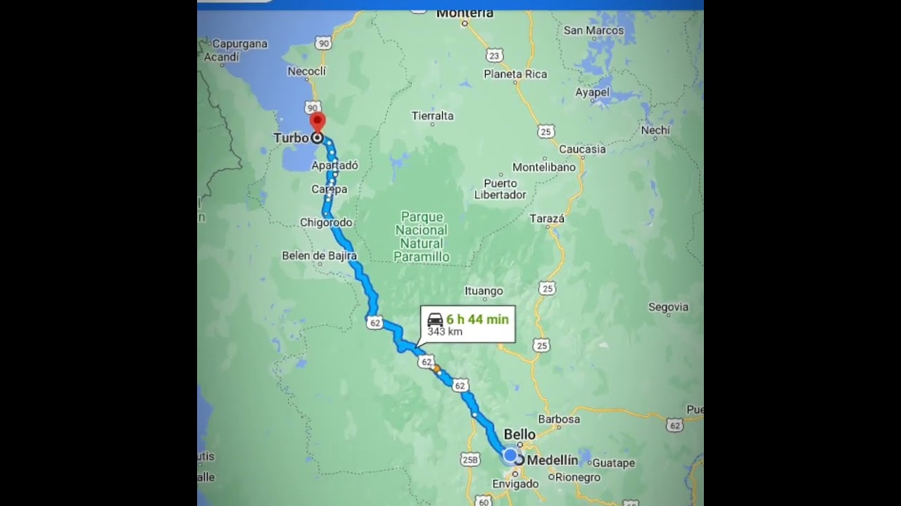 DISTANCIA ENTRE MEDELLÍN Y TURBO ANTIOQUIA