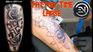 Roses And Cross Tattoo Time Lapse And Real Time