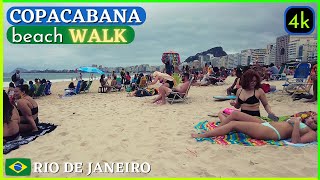 [4k] Walking Rio de Janeiro: Cloudy COPACABANA Beach 🇧🇷 | 2022