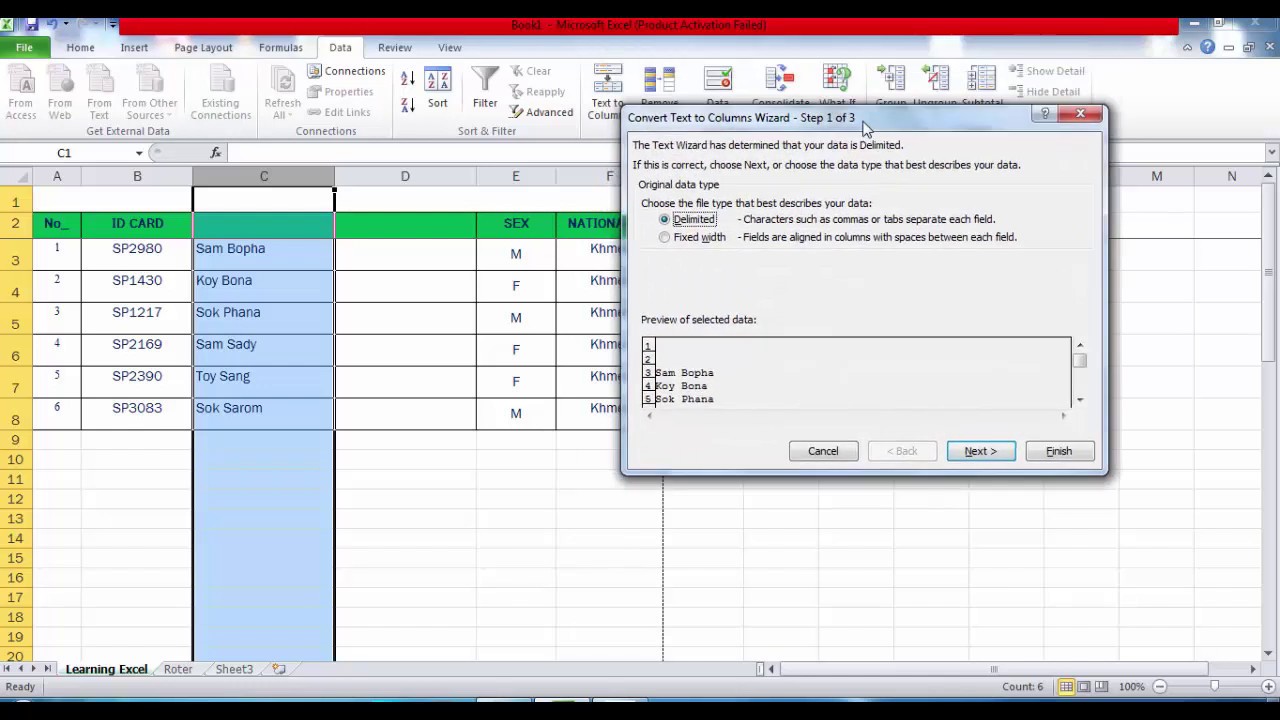 How to convert data in one column to multiple columns ?, របៀបញែកឈ្មោះ ...