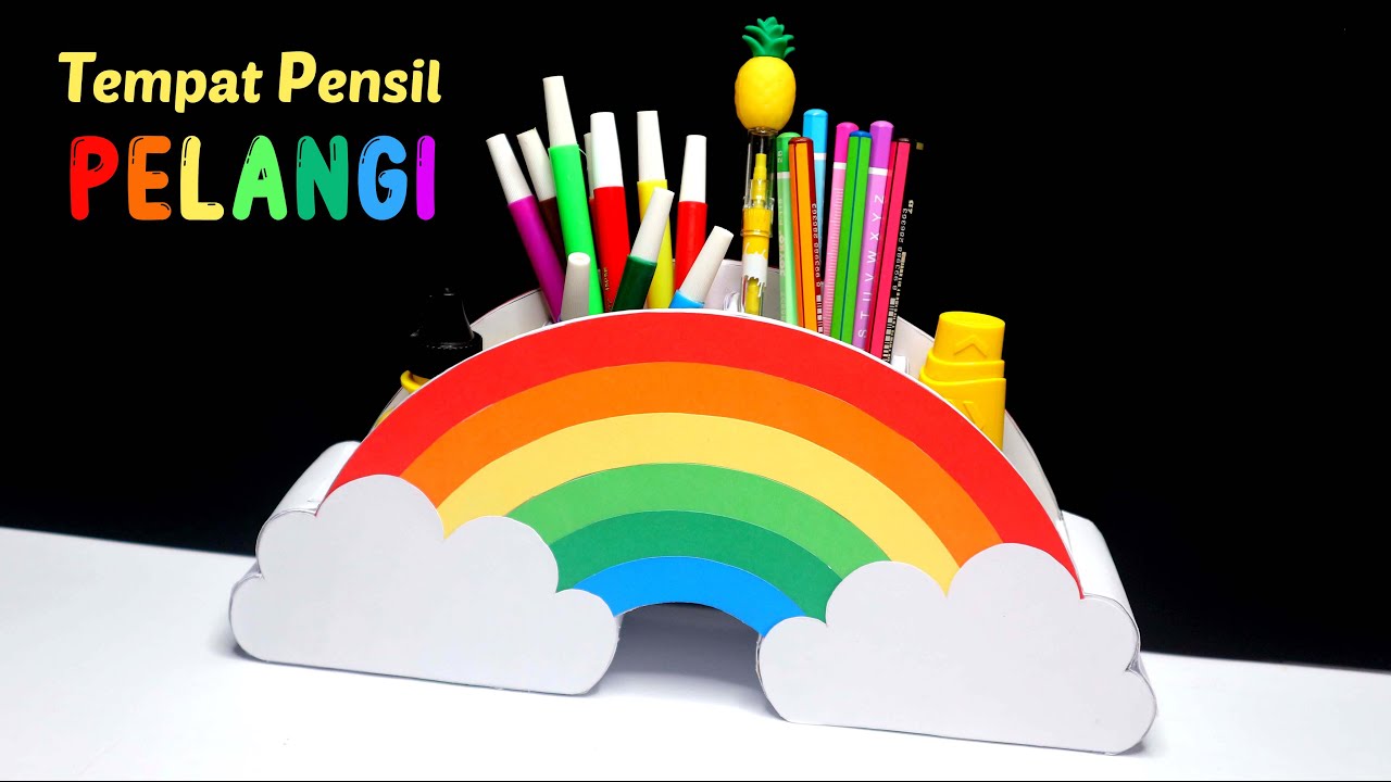 Tutorial Tempat Pensil  bentuk Pelangi dari Kardus Bekas  