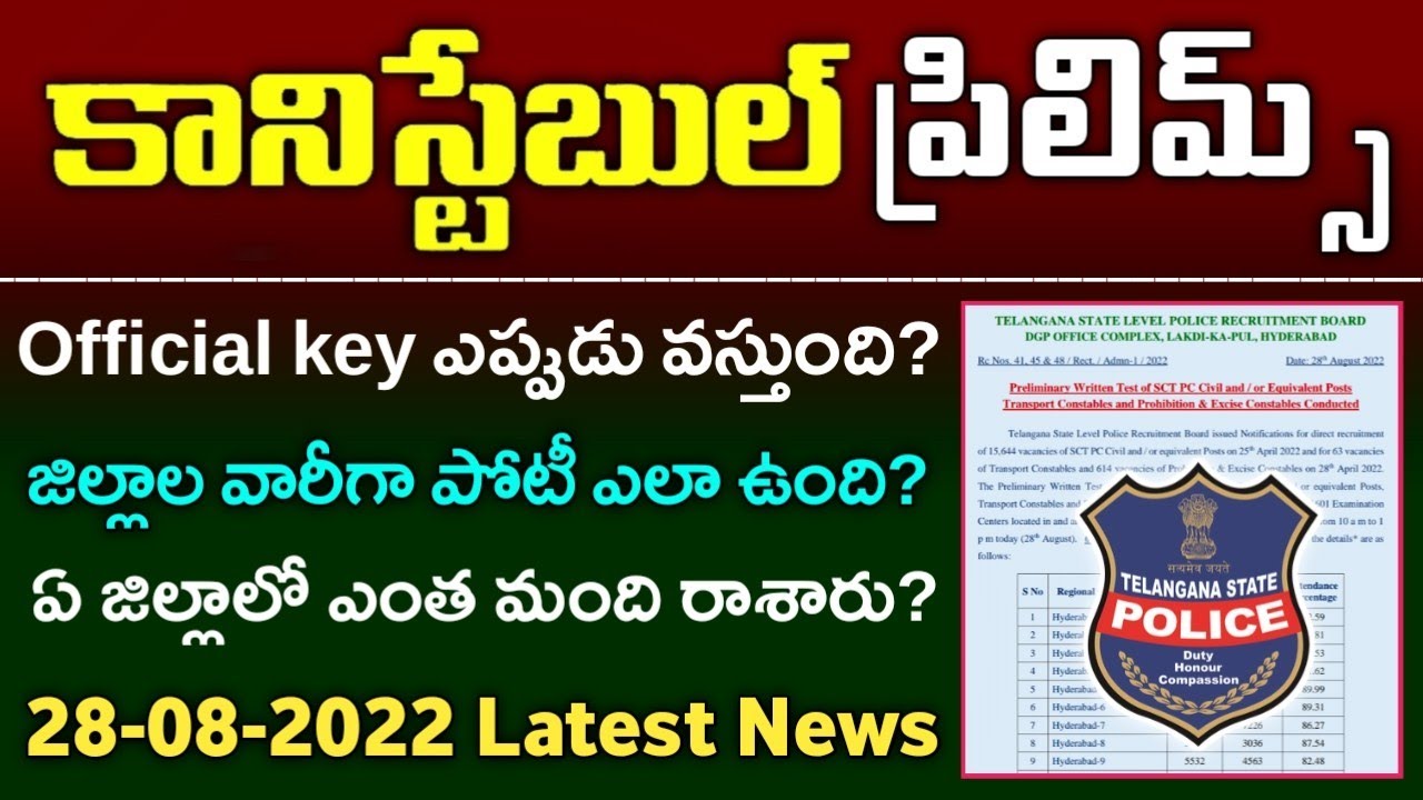 TS Police Constable Prelims 2022 Latest Update || Answer key update