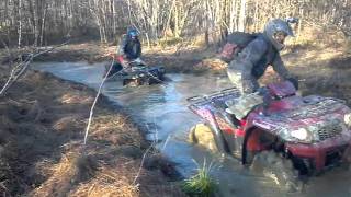 Brute force 750, Sportsman 700, Can Am 500, and Sportsman 550 in mud hole