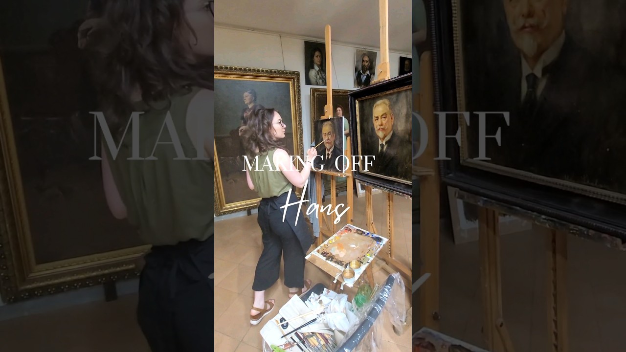 Studying an old portrait painting in Florence, Italy 
