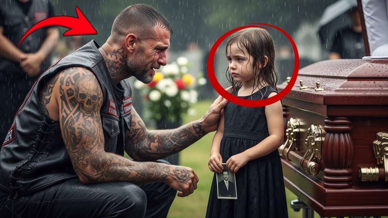 She Stayed Beside His Wife’s Coffin—What the Biker Learned About the Girl Broke Him Completely!
