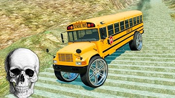 School Bus Stairs Jumps Down – Epic USA School Bus Crash Test in BeamNG Drive Simulation