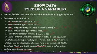 ASolvy | data type | variables | python | in hindi | in english| int | float | str | with practicle|