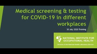 Medical Screening & testing for COVID-19 in different workplaces