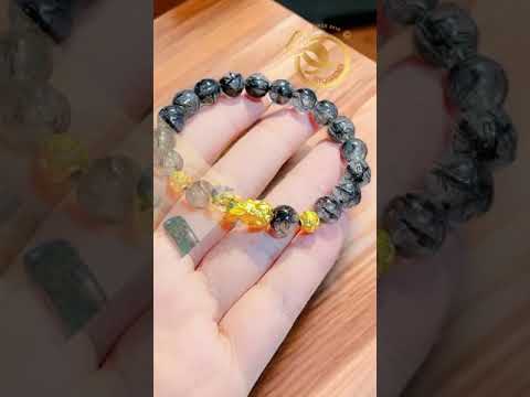 Vòng THẠCH ANH Tóc đen mix Tỳ Hưu, Bi VÀNG 24K