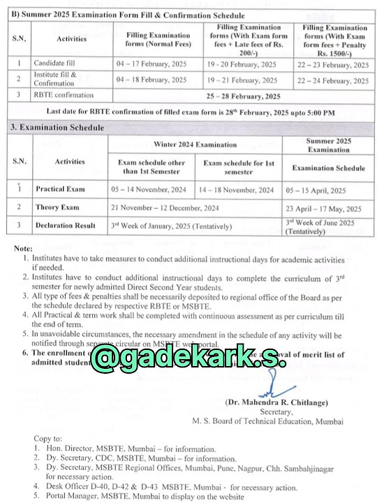MSBTE Academic Calendar 202425 msbte exam polytechnicmaths 