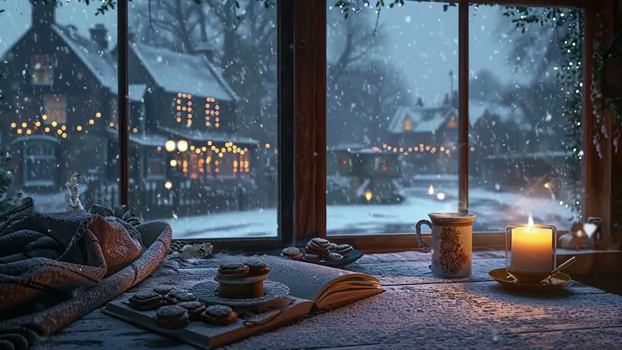 Healing Cozy Winter Room ❄️ Silent Fireplace, Snowy Night and Calm ASMR Sounds