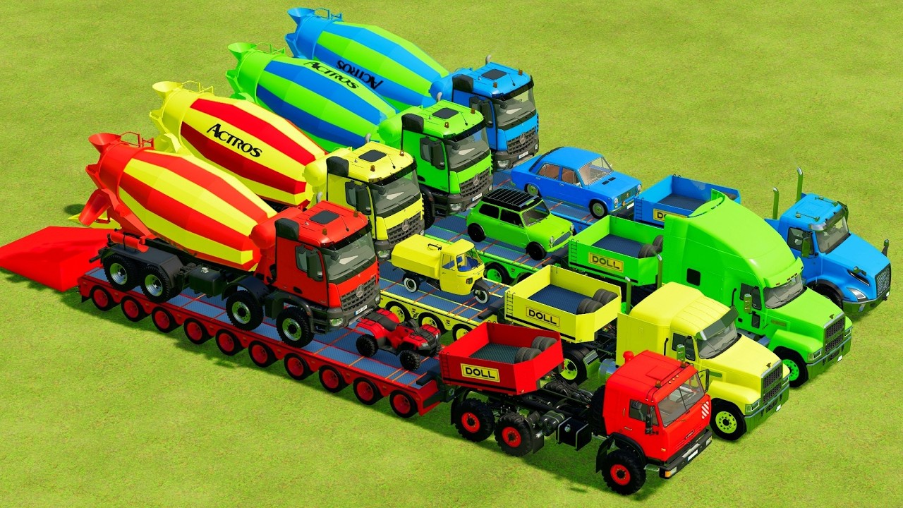 Garage with Colors - ALL MIXER TRUCK WITH DOUBLE FLATBED TRAILER TRUCK, IVECO, DAF, MACK FT PART 1