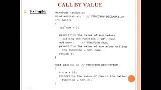 COMPUTER PROGRAMMING:C - MODULE III - Call By Value