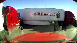 Two CR England Semi Trucks Collide At Loves Truck Stop