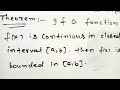if a function is continuous in a closed interval prove that it is bounded in that interval