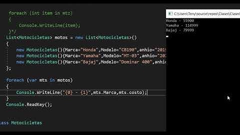 Visual C# sentenica foreach Visual Studio Community en .NET Framework