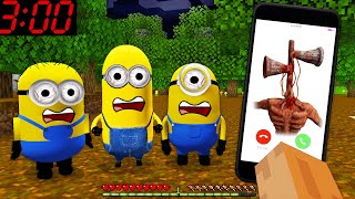 DON'T CALL TO SIRENHEAD AT 3:00 AM in MINECRAFT PLAYGAME MINIONS  Gameplay Slenderman and Fnaf