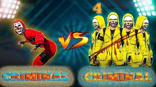 1 Red Criminal Vs 4 Yellow Criminals😡 1 Vs 4 Challenge freefire