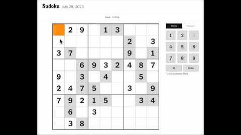New York Times Sudoku Hard Solution for July 28, 2025: Solving without Marking Candidates