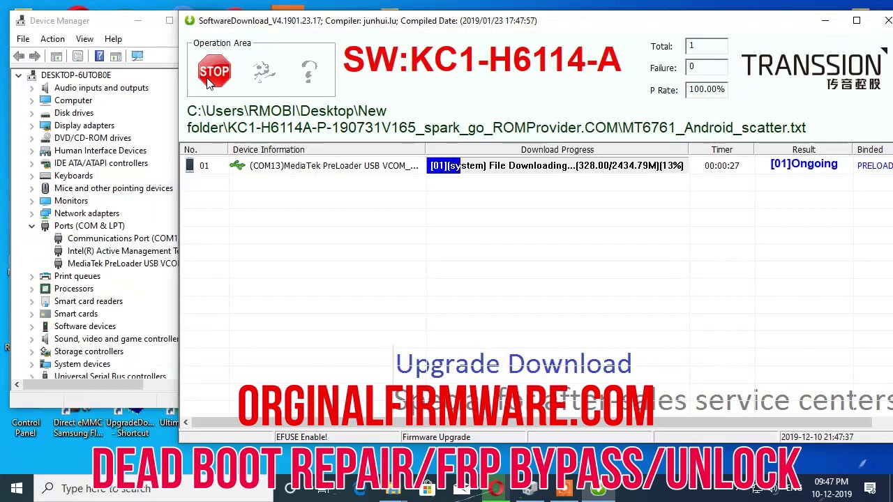 TECNO SPARK GO KC1 16+2A  DEAD REPAIR/F.R.P BYPASS/UNLOCK