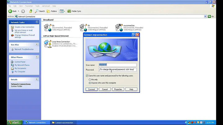 How to create a broadband dialup connection in windows XP