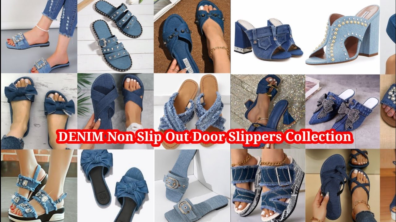 DENIM women's shoes 2023 blue jeans slippers denim heels denim