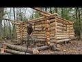 building a tiny rustic wilderness log cabin (episode 16 ) #BeefingUpFoundation #  Door and window