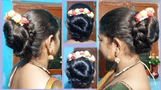 Traditional Hairstyle for Saree |Easy Bun Hairstyle With Gajra |Simple Juda Hairstyle With donut Bun