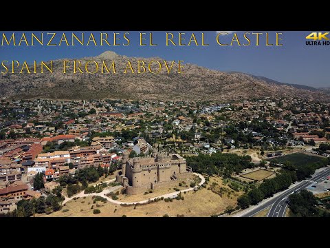 Manzanares el Real Castle, Spain/España from Above, drone footage, Spain from Above 4K drone
