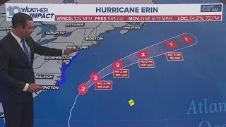 Tracking the Tropics: Hurricane Erin off the coast of North Carolina causing rip currents