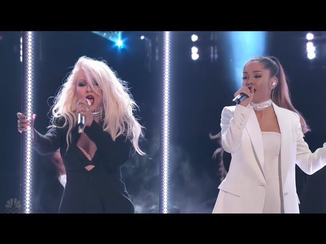 Ariana Grande u0026 Christina Aguilera - Into You, Dangerous Woman (Live on The Voice Finale) 4K class=