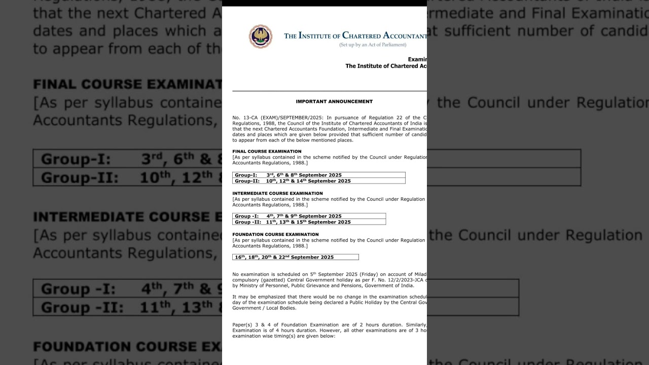CA INTER SEP 25 EXAM DATES ARE OUT.....✍️🍁💯