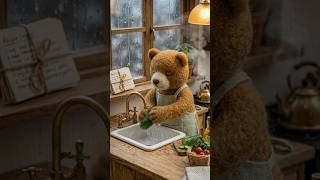 Bear Washing, Slicing & Eating Cucumber ASMR | Cute Felt Animal Cooking + Funny Burp 🐻 #asmr