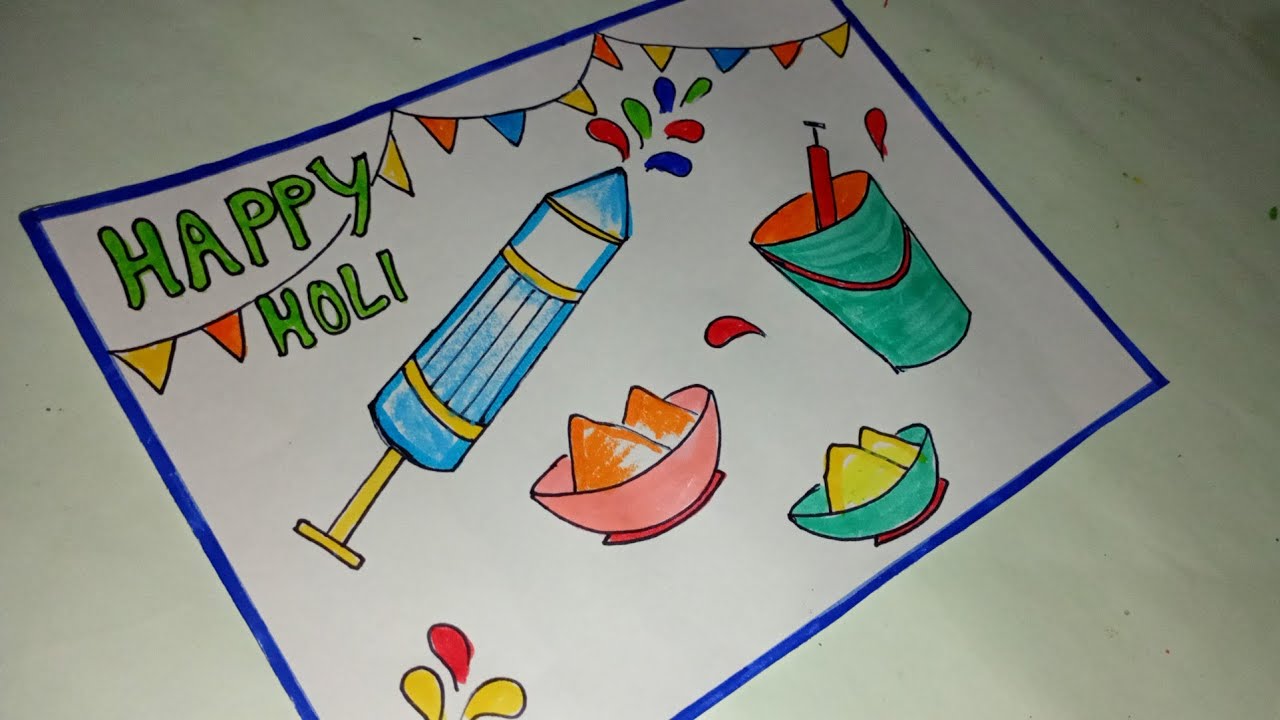 Holi Drawing Easyhow To Draw Holi Poster Happy Holi Drawing