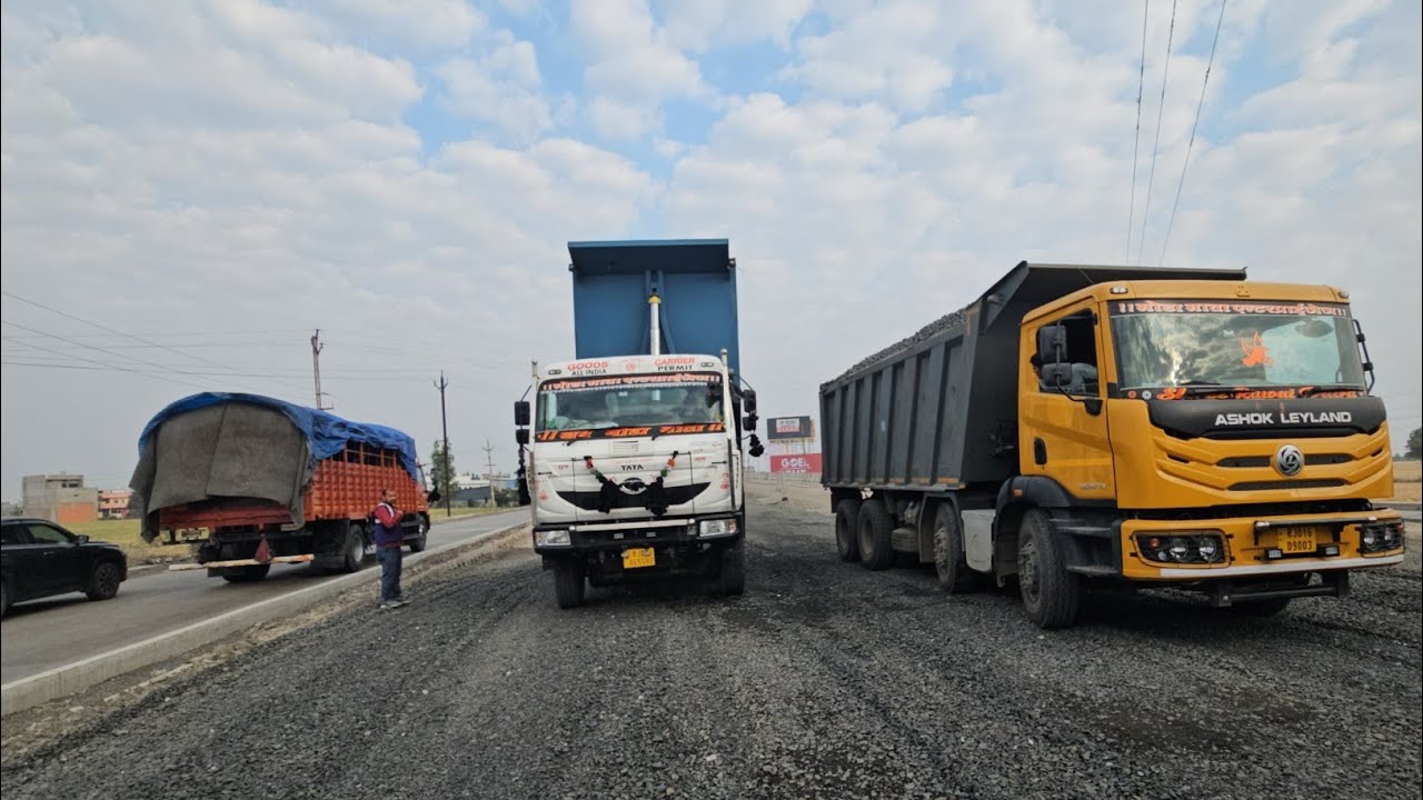 Morning Trip Tata Signa with Ashokleland Dumper Hyva Unloading Moram 