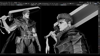 Blender I 3D sculpting faked 2D manga I Guts - Berserk