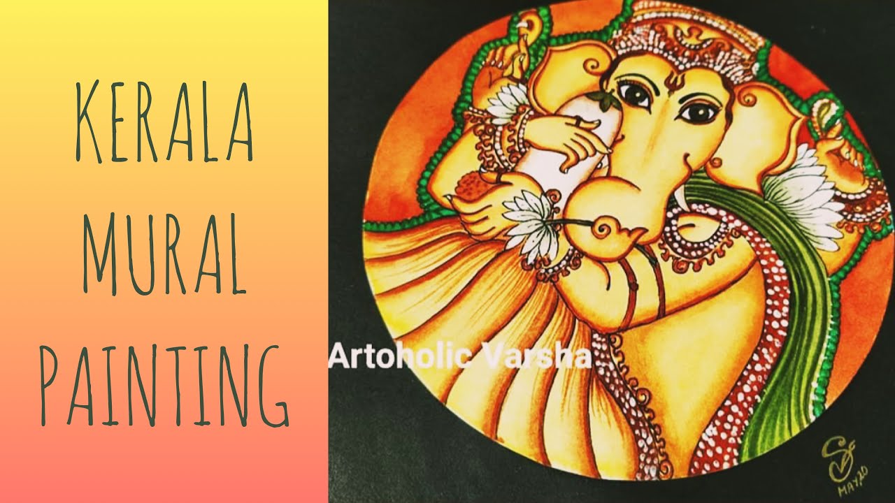 KERALA MURAL PAINTING - (Lord Ganesha with Lotus Mural painting ...