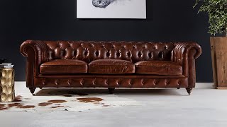 Jefferson Chesterfield 3 Seater Leather Couch - Vintage Brown