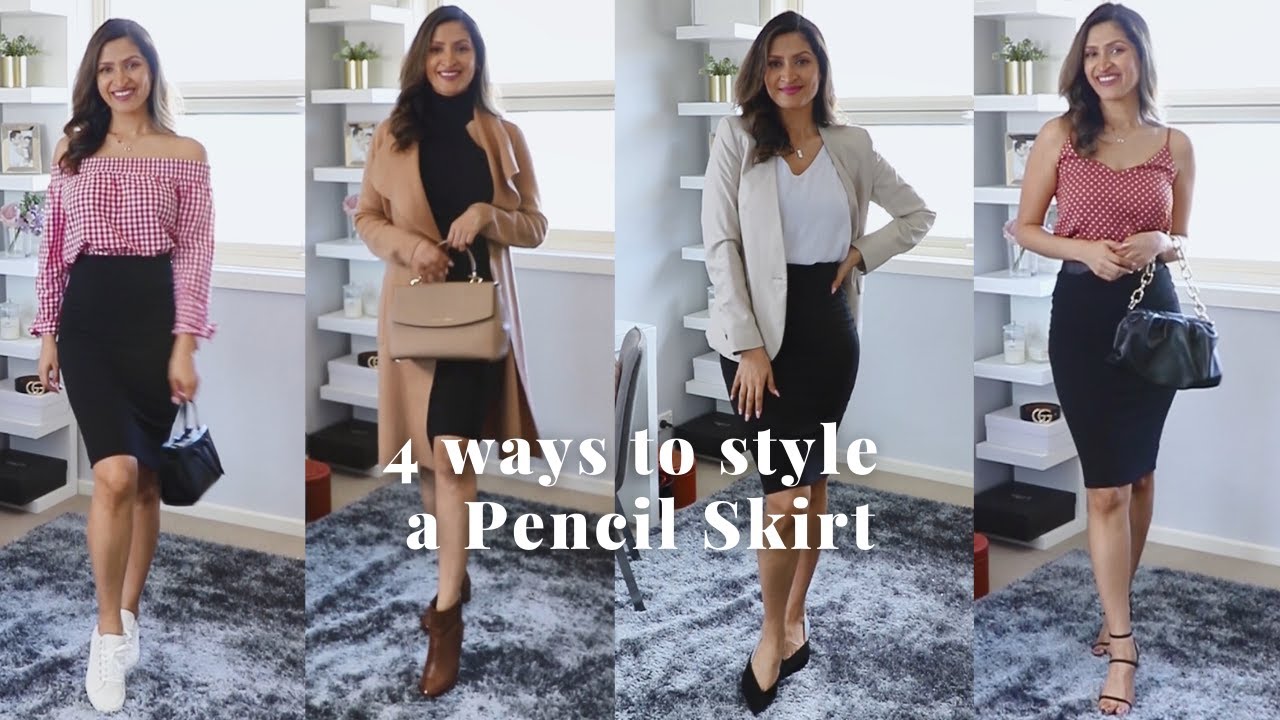 4 ways to wear a Pencil Skirt | Simplymadhoo | Work outfit | Meeting outfit  | Casual style | - YouTube