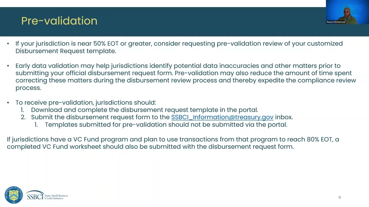 SSBCI Capital Program Disbursement Request Training