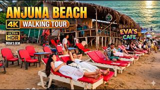 Anjuna Beach Goa | GOA BEYOND THE PARTY! 🌴 Anjuna Beach 4K Walking Tour | Eva's Cafe & Sunsets