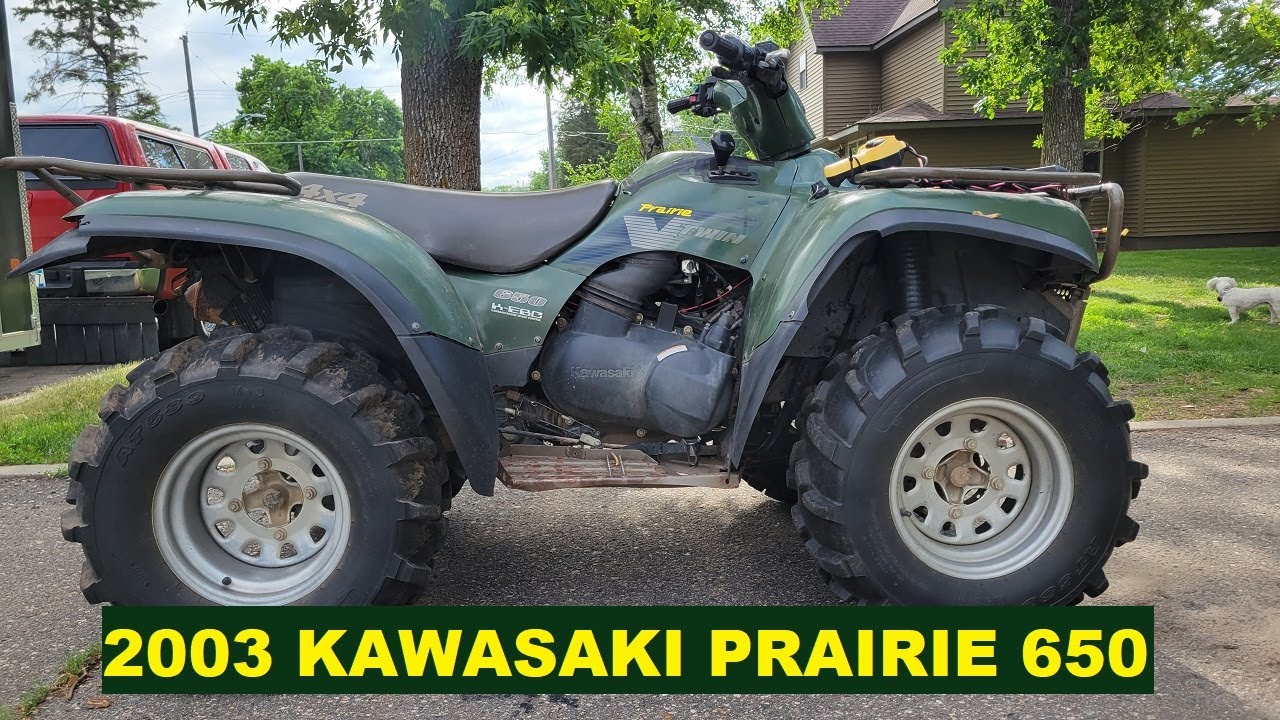 2003 KAWASAKI PRAIRIE 650 COLD START AND WALK AROUND - YouTube
