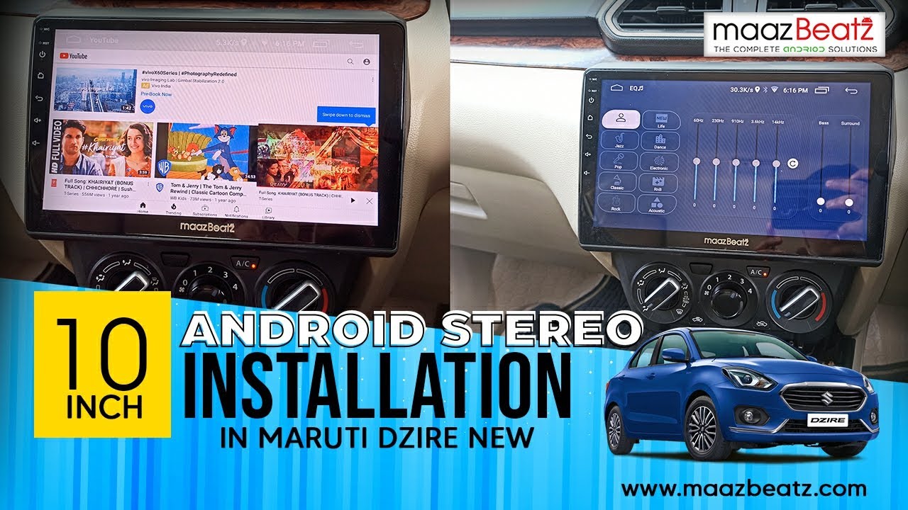Maruti Dzire New 10 Inch Best and Cheap Android stereo Installation | maazBeatz |12 months warranty😱