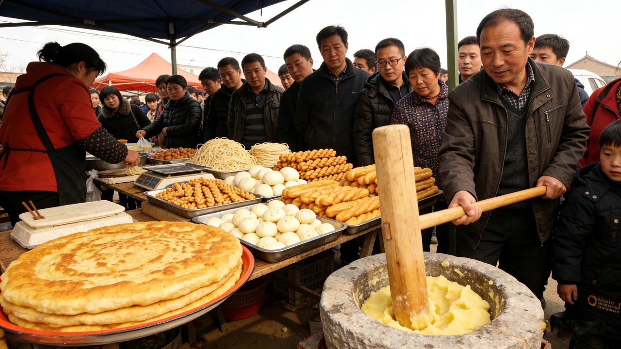 Оживлённая атмосфера утреннего рынка в центре Сианя, Китай, и шумная сельская ярмарка!